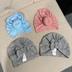 4 Baby Girl Top Knot Hats